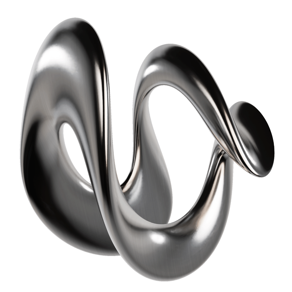 Elemento decorativo 3D en forma de onda metálica plateada para diseño web de Adrián García consultor marketing digital